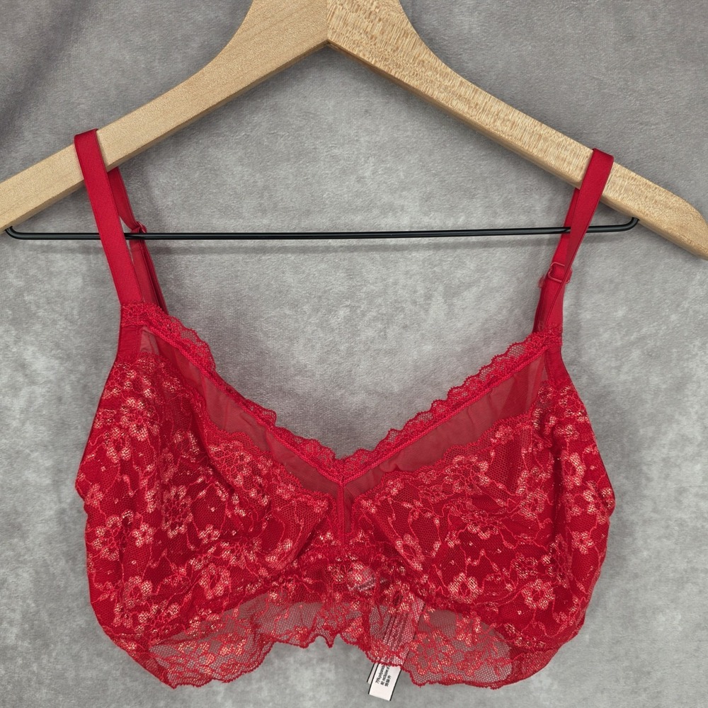 Victoria's Secret Lace Longline Bralette Curvy XS Red Unlined Adjustable
